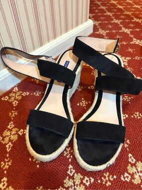 Stuart Weitzman Black Suede Espadrille Slingback Sandals